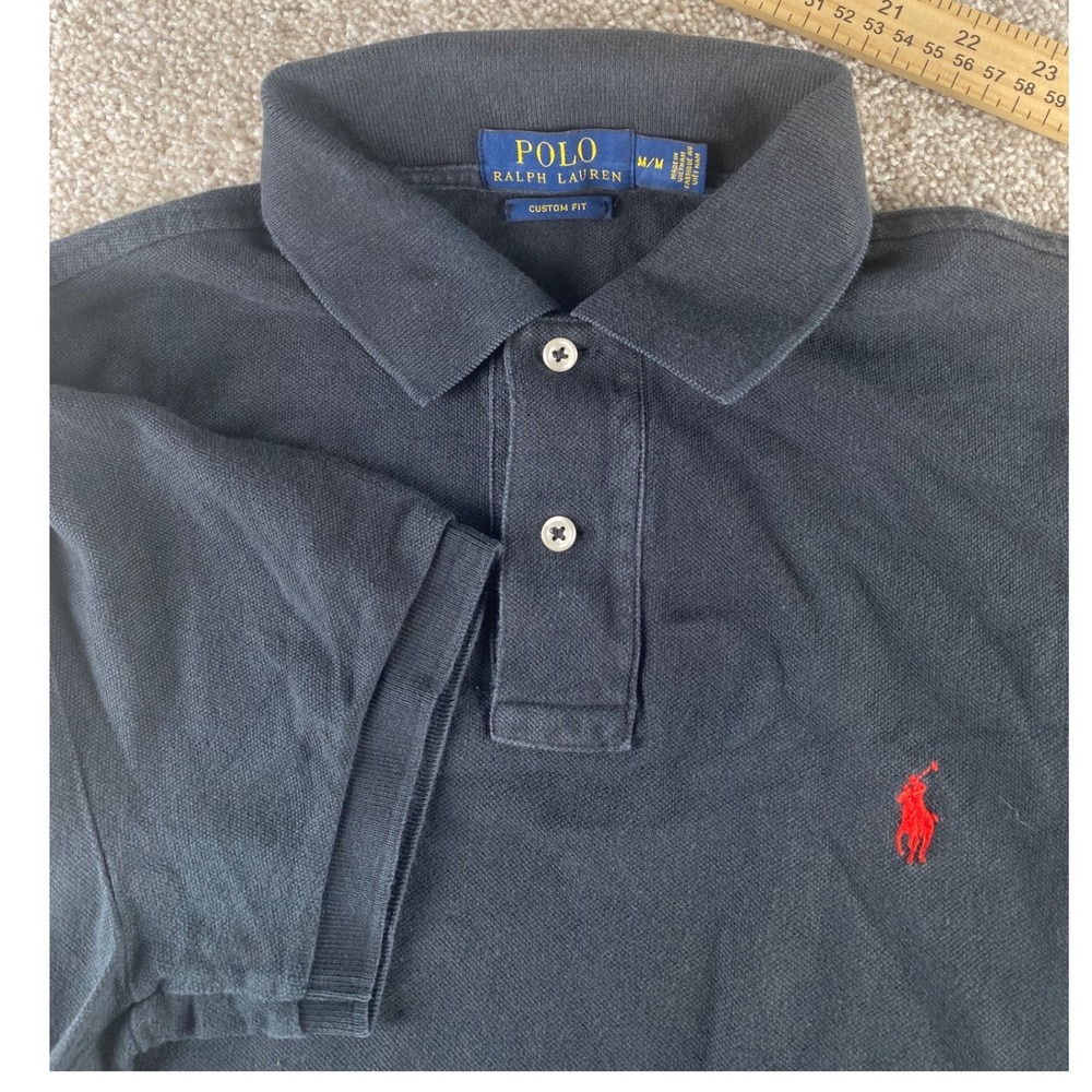 Polo Ralph Lauren Mens M Fit Mesh Solid Black Polo Shirt Red Pony Cotton Preppy